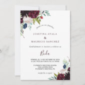 Modern Burgundy Navy Blush Floral Spain Wedding Kaart (Voorkant)