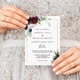 Modern Burgundy Navy Blush Floral Spain Wedding Kaart