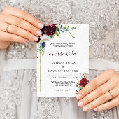 Modern Burgundy Navy Blush Floral Spain Wedding Kaart