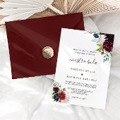 Modern Burgundy Navy Blush Floral Spain Wedding Kaart