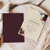 Modern Burgundy Navy Blush Floral Spain Wedding Kaart