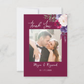 Modern Burgundy Navy Blush Floral Wedding Bedankkaart (Voorkant)