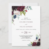 Modern Burgundy Navy Blush Floral Wedding Kaart (Voorkant)