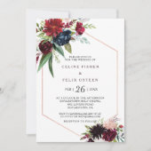 Modern Burgundy Navy Blush Floral Wedding Kaart (Voorkant)