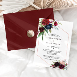 Modern Burgundy Navy Blush Floral Wedding Kaart