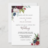 Modern Burgundy Navy Blush Floral Wedding Kaart (Voorkant)