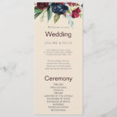 Modern Burgundy Navy Blush Floral Wedding Programm Programmakaart (Voorkant)