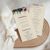 Modern Burgundy Navy Blush Floral Wedding Programm Programmakaart