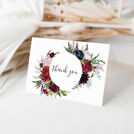 Modern Burgundy Navy Floral Wedding Bedankt
