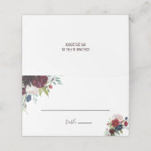 Modern Burgundy Navy Floral Wedding Place Card Plaatskaartje (Buitenkant ongevouwen)