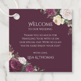 Modern Burgundy Peonies Wedding Welcome Label