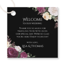 Modern Burgundy Peonies Wedding Welcome Label