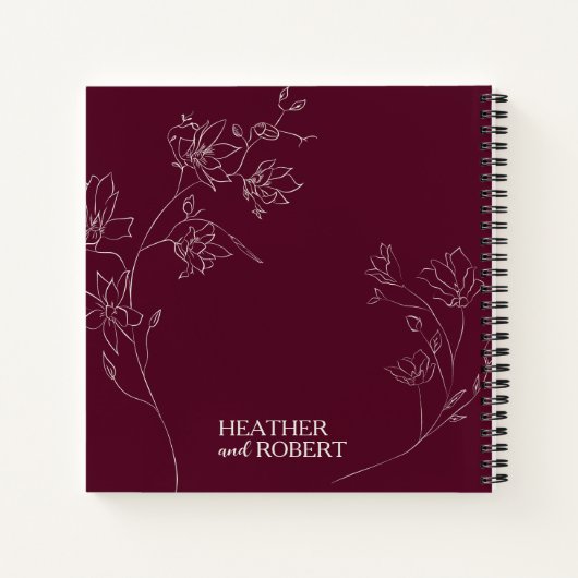 Modern Burgundy persoonlijke Floral Boho Wedding 3 Notitieboek (Achterkant)