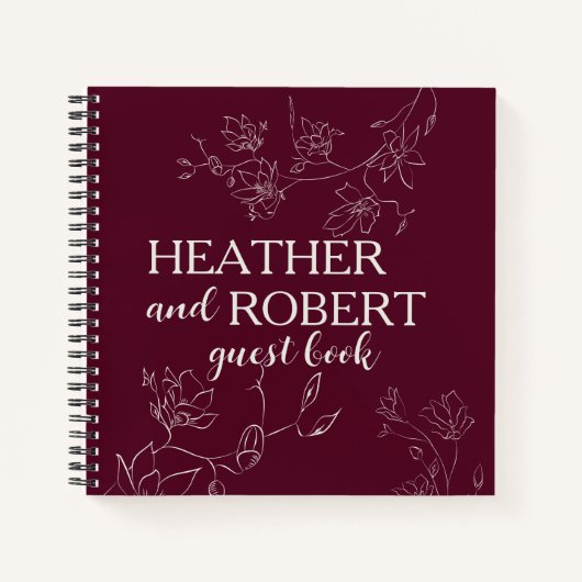 Modern Burgundy persoonlijke Floral Boho Wedding 3 Notitieboek (Voorkant)
