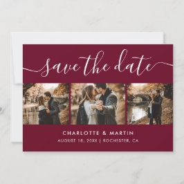 Modern Burgundy Photo Collage bewaart de datum Save The Date