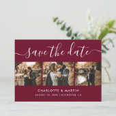 Modern Burgundy Photo Collage bewaart de datum Save The Date (Staand voorkant)