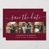 Modern Burgundy Photo Collage bewaart de datum Save The Date (Voorkant / Achterkant)