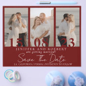 Modern Burgundy Photo Collage Save the Date Kaart (Enkel)