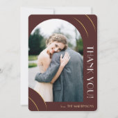 Modern Burgundy Photo Wedding Bedankkaart (Voorkant)