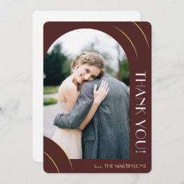 Modern Burgundy Photo Wedding Bedankkaart