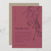 MODERN BURGUNDY PLUM LINE DRAADLOOS WEDING BEDANKKAART (Voorkant / Achterkant)