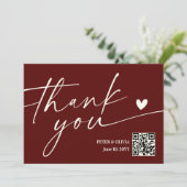 Modern Burgundy QR Code Wedding Thank You Card Kaart (Staand voorkant)