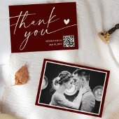 Modern Burgundy QR Code Wedding Thank You Card Kaart