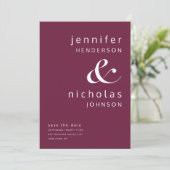 Modern Burgundy Red Ampersand Foto Save The Date (Staand voorkant)