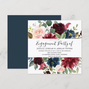 Modern Burgundy Red Blush Green Engagement Party Kaart