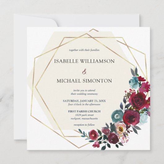 Modern Burgundy Red en roze Rose Floral Kaart (Voorkant)