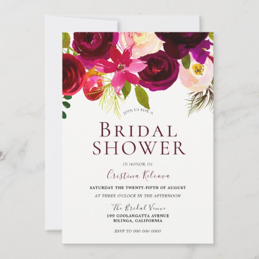 Modern Burgundy Red Floral Boho Vrijgezellenfeest Kaart (Voorkant)