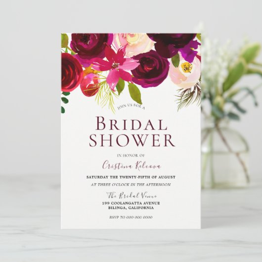Modern Burgundy Red Floral Boho Vrijgezellenfeest Kaart (Staand voorkant)