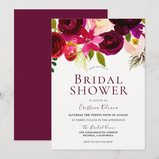 Modern Burgundy Red Floral Boho Vrijgezellenfeest Kaart (Voorkant / Achterkant)