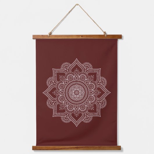 Modern Burgundy Red Geometric Mandala Canvas Hangend Wandkleed (Voorkant)