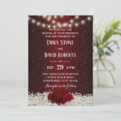 Modern Burgundy Red Glitter Roos Floral Wedding Kaart (Staand voorkant)