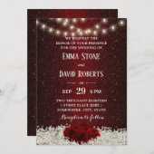 Modern Burgundy Red Glitter Roos Floral Wedding Kaart (Voorkant / Achterkant)