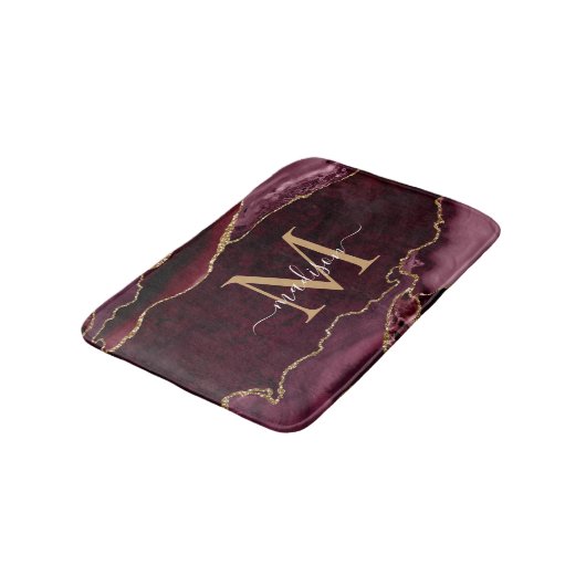 Modern Burgundy Red Gold Agate Geode Chic Monogram Badmat (Gekanteld)