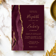Modern Burgundy Red Gold Agate Wedding