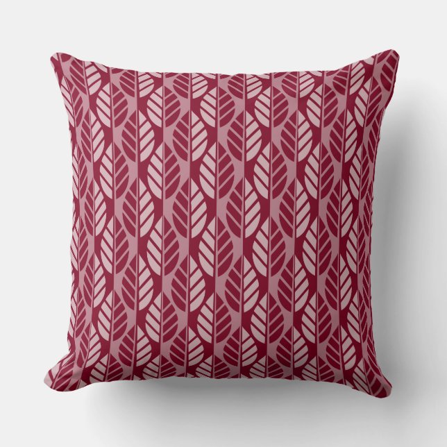 Modern Burgundy Red Leaves patterned Kussen (Voorkant)