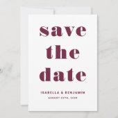 Modern Burgundy Red Typography Wedding Save The Date (Voorkant)