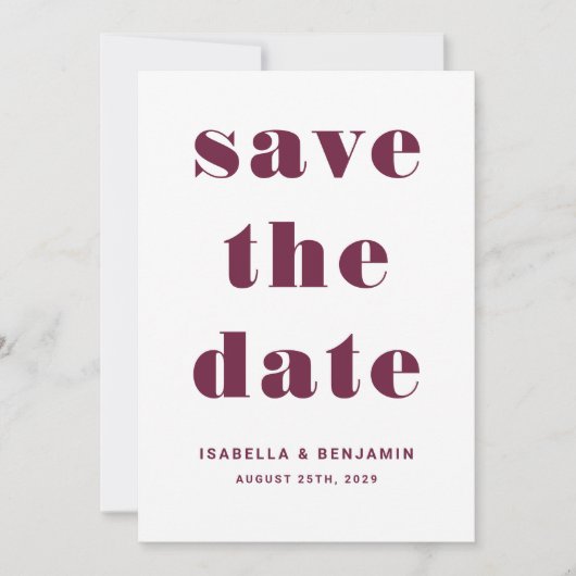 Modern Burgundy Red Typography Wedding Save The Date (Voorkant)