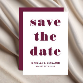 Modern Burgundy Red Typography Wedding Save The Date