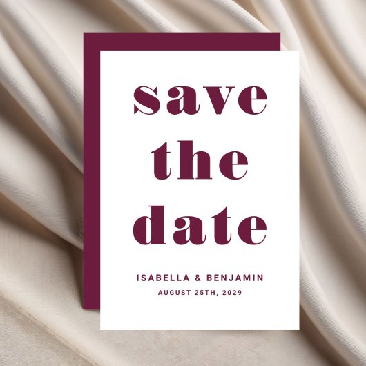 Modern Burgundy Red Typography Wedding Save The Date