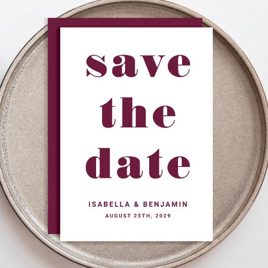 Modern Burgundy Red Typography Wedding Save The Date