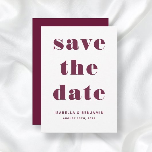 Modern Burgundy Red Typography Wedding Save The Date