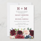 Modern Burgundy Red Waterverf Monogram Weddenschap Kaart (Voorkant)