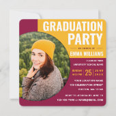 Modern Burgundy Red Yellow | Foto-Afstuderen Kaart (Voorkant)