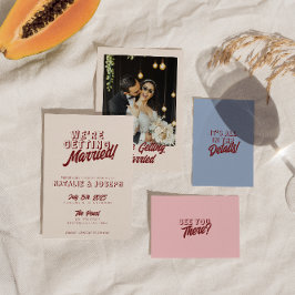 Modern Burgundy Retro Bold Funky Unique Wedding Kaart