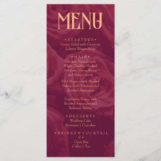 Modern Burgundy Retro Whimsical Fun Wedding menu  (Voorkant)