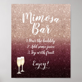 Modern Burgundy Roos Gold Glitter Mimosa Bar Sign Poster
